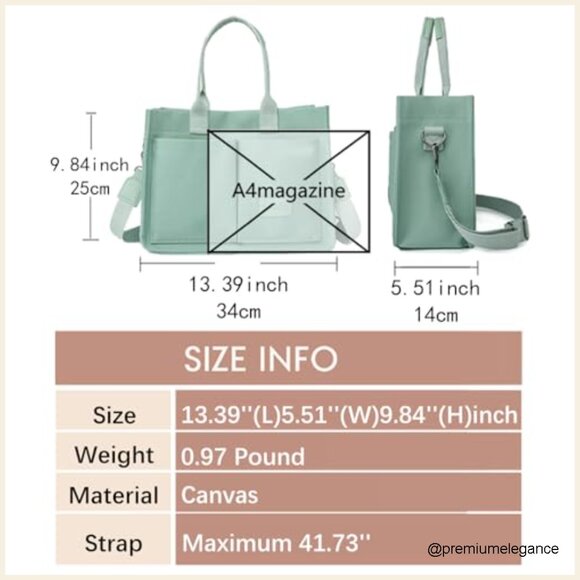 Canvas Tote Bag with Adjustable Strap Multiple Pockets Large Capacity Hobo - Picture 5 of 7